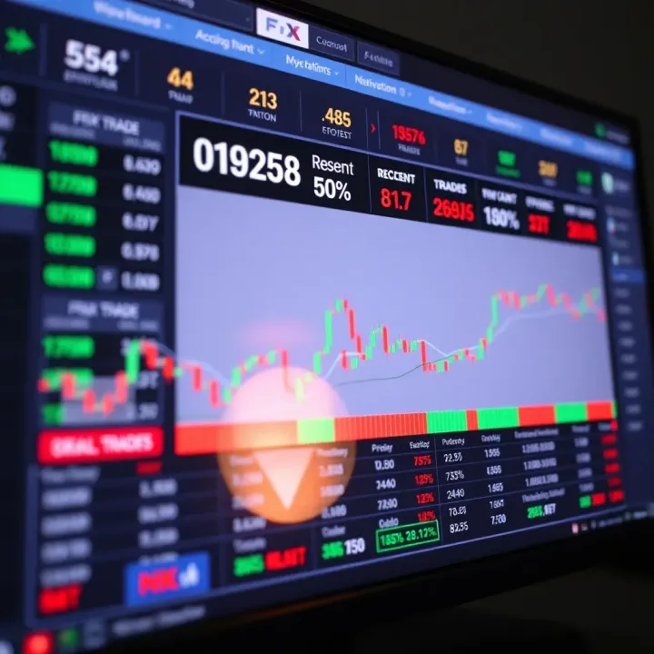 Dashboard displaying account balance, recent trades, and navigation options on a foreign exchange trading platform