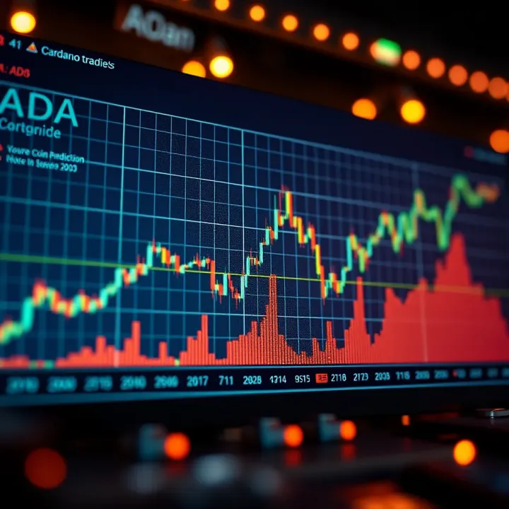 Graph showing the upward and downward trends of Cardano's ADA coin price over time