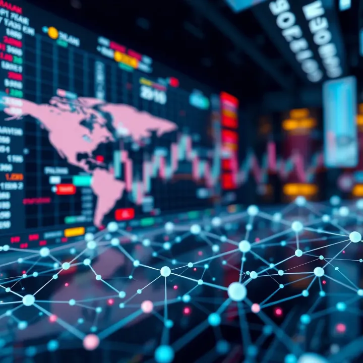 Abstract representation of global financial markets connected by automated trading systems