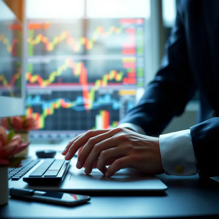 Disciplined Trading Mindset and Technology Integration Conceptual representation of disciplined trading mindset with digital charts and technology icons