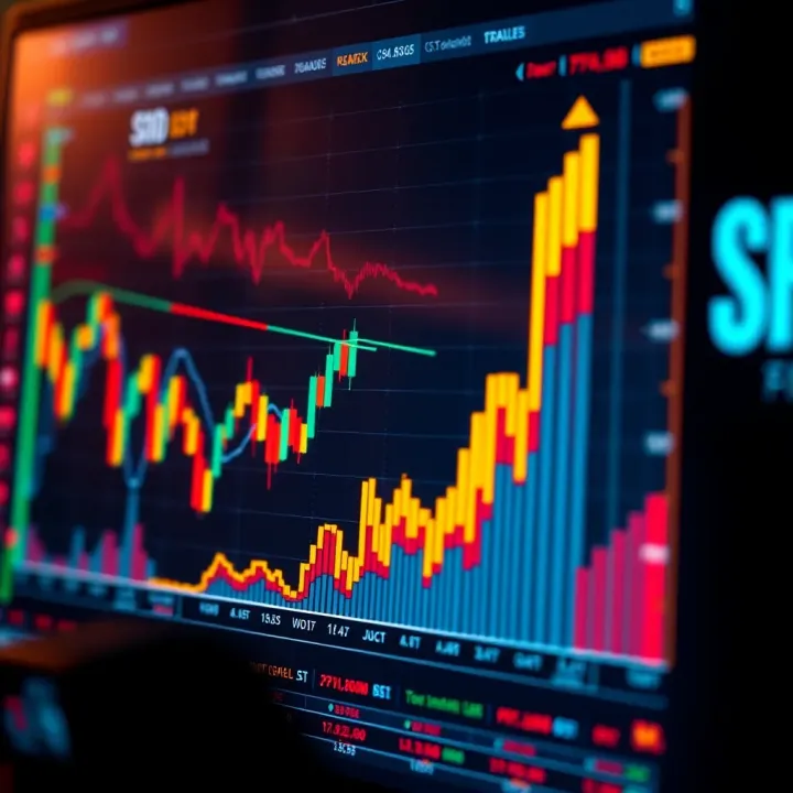 Graph showing upward trend with financial indicators and digital analytics