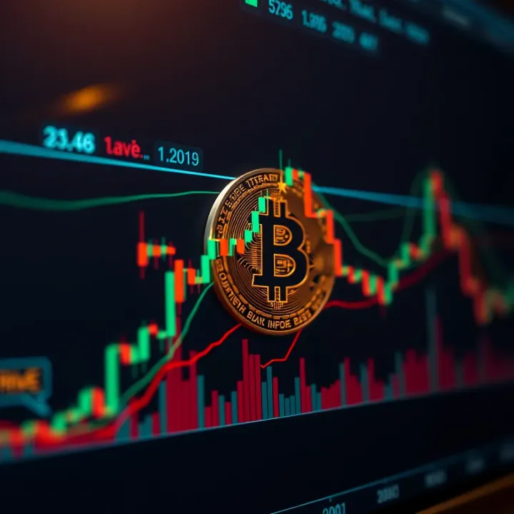 Graph showing Bitcoin price fluctuations with trend lines and market indicators