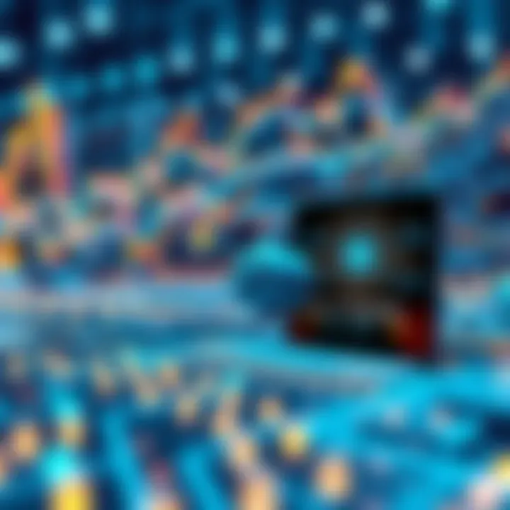 Abstract visualization of AI algorithms interacting with quantum circuits in trading systems