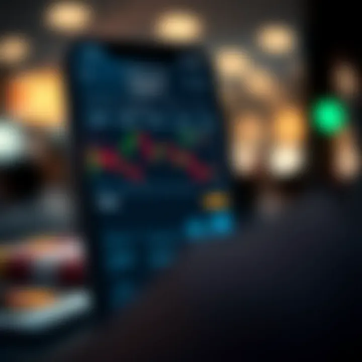 Smartphone screen displaying a user-friendly interface of a South African online trading app with charts and trading options