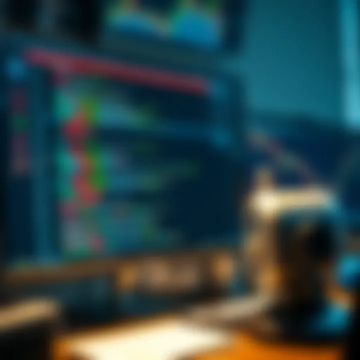 Coding Environment for Trading Robot Development Computer screen displaying coding environment with trading robot script and market charts