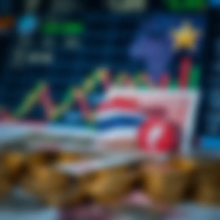 Illustration of economic indicators influencing currency exchange including trade balance and market sentiment