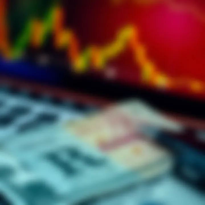 Visual representation of economic and political factors influencing currency value with charts and symbols