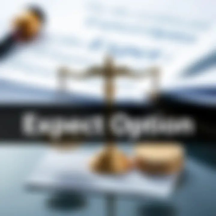 Graphic showing legal documents and scales of justice representing expect options in legal contexts