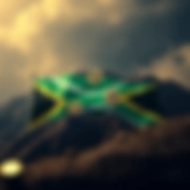 Stylized representation of Bitcoin symbols rising above the South African flag, symbolizing cryptocurrency growth in the country