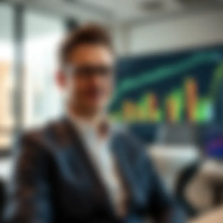 Investment Trends and Economic Growth Indicators A modern office setting showcasing investment charts and economic growth graphics