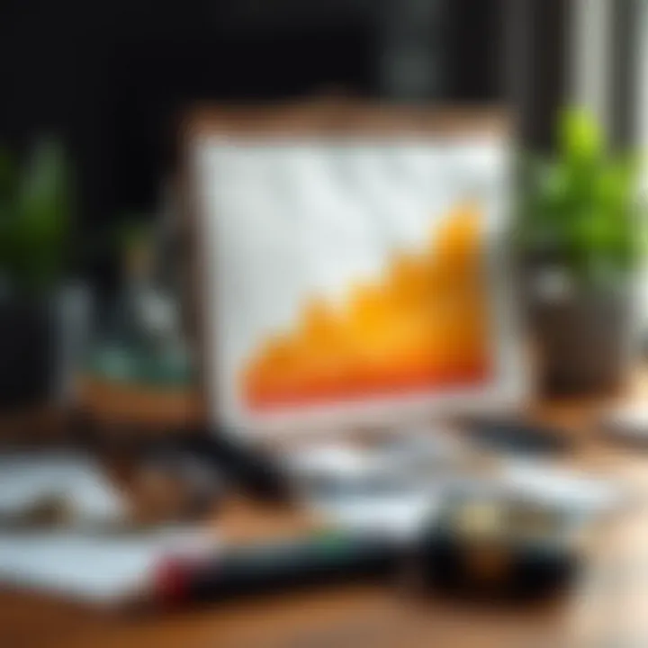 Illustration of cashflow chart with upward trends and financial tools on a desk