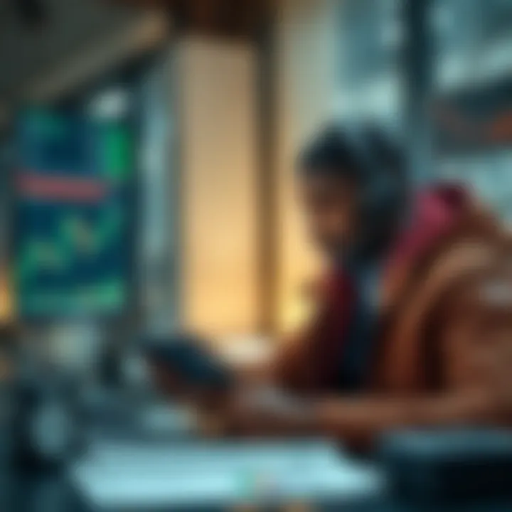 Illustration of a South African trader using forex trading PDFs for market analysis