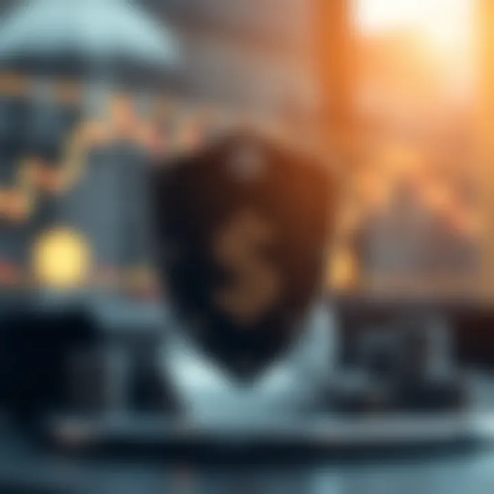 Conceptual illustration of risk management with shield and financial symbols