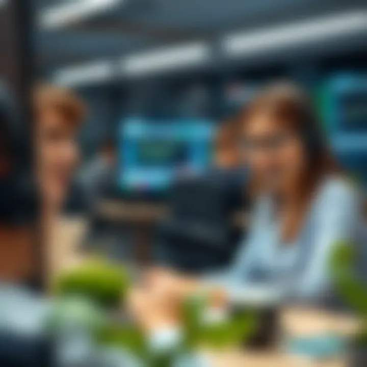 Customer support representatives assisting traders through live chat on multiple devices