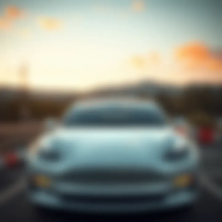 Tesla electric car with financial charts illustrating company growth