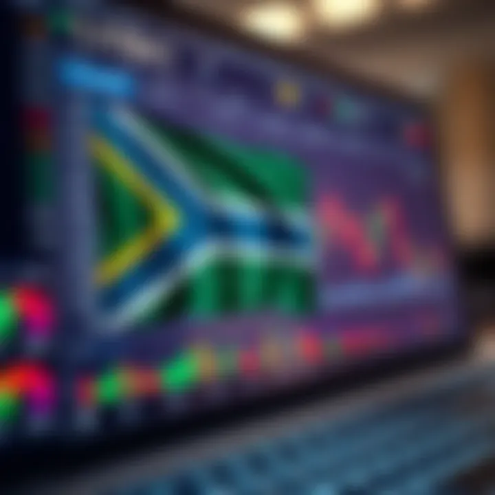 South African flag overlay on a forex trading platform interface