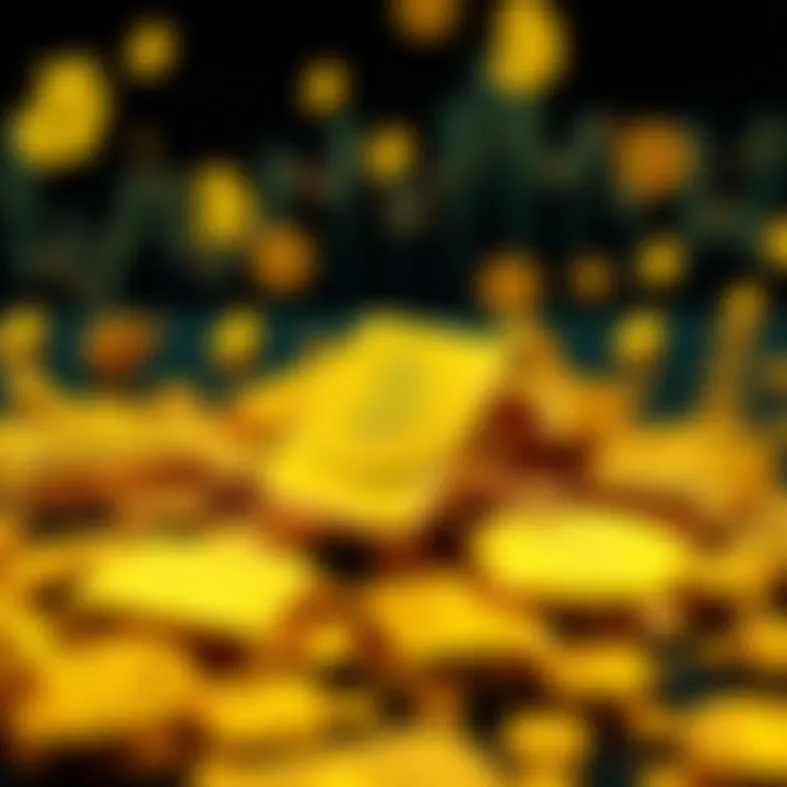 Digital representation of gold bars with cryptocurrency symbols surrounding them, symbolizing gold-backed crypto investments