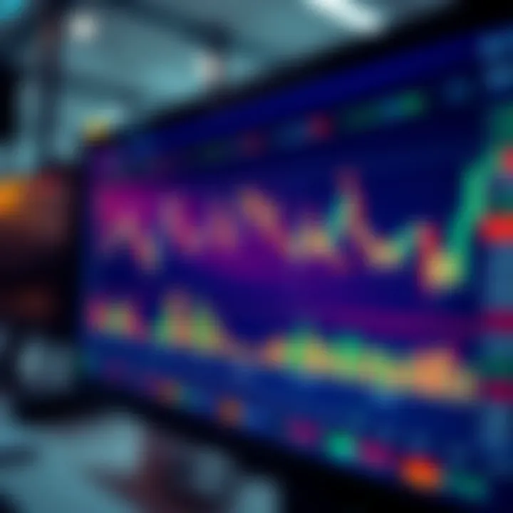 Illustration of digital interface showing stock market charts and trading options on a computer screen