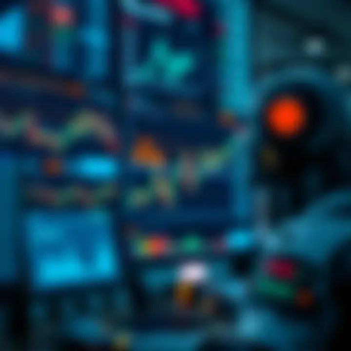 Graphic illustrating automated trading algorithms analyzing financial charts