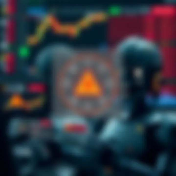 Forex Trading Strategies and Risk Assessment with Automated Systems Illustration of forex trading strategies with robotic system icons and risk indicators