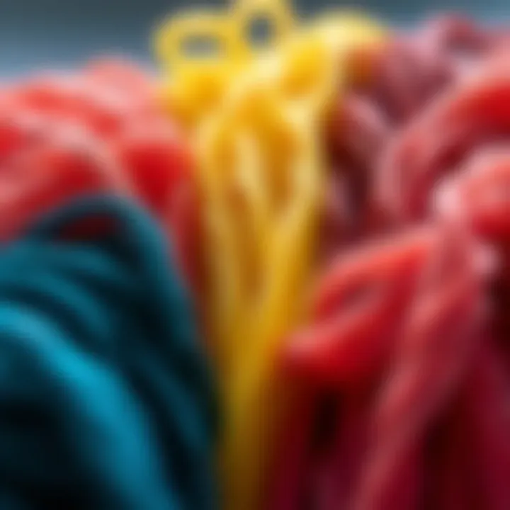 Different types of synthetic fibers displayed in various colors and textures