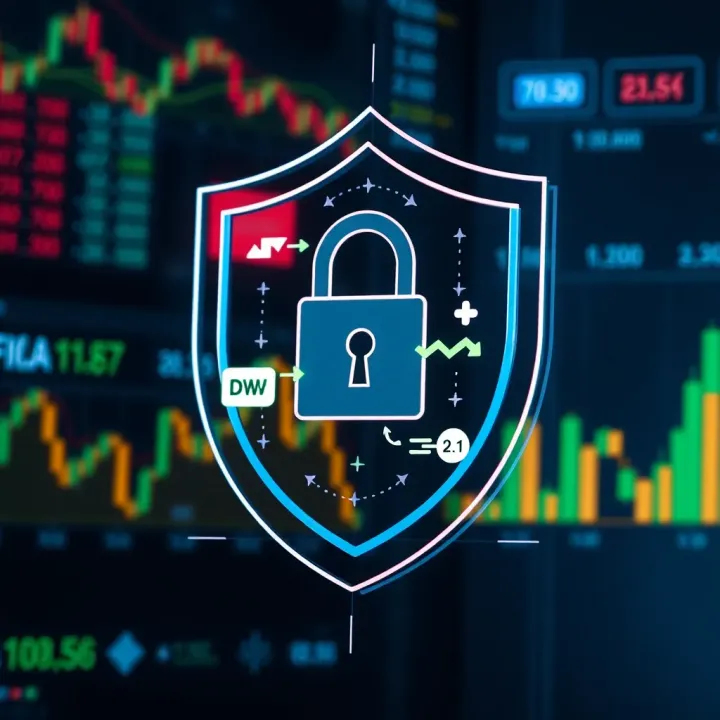 Secure and Regulated CFD Trading Environment Illustration of security shield with financial icons representing secure CFD trading environment