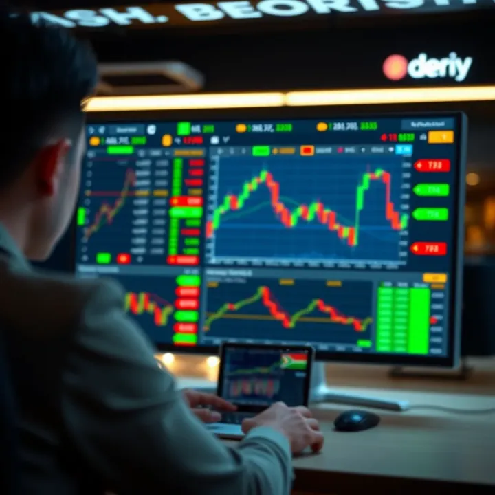 Screenshot of Deriv trading platform interface with various instruments and charts displayed