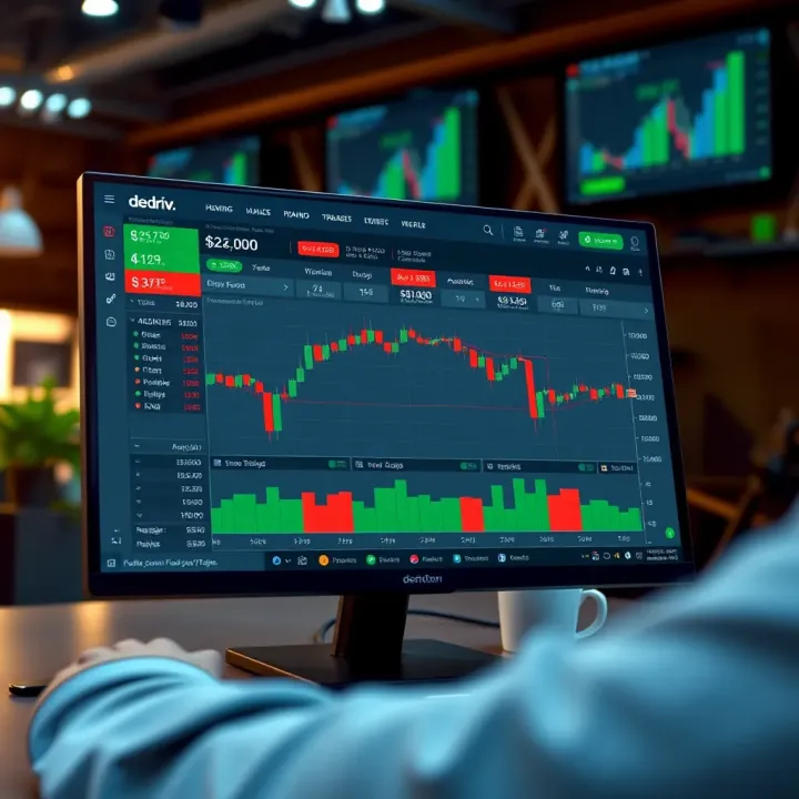 Screenshot of Deriv.com trading platform interface showcasing various financial instruments and account types