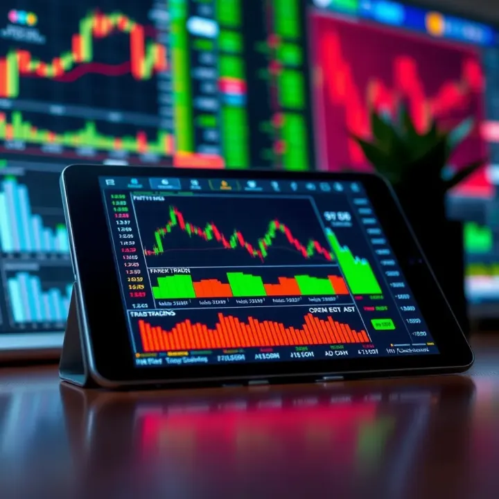 Key Forex Trading Strategies and Financial Graphs Digital tablet displaying key forex trading strategies and financial graphs