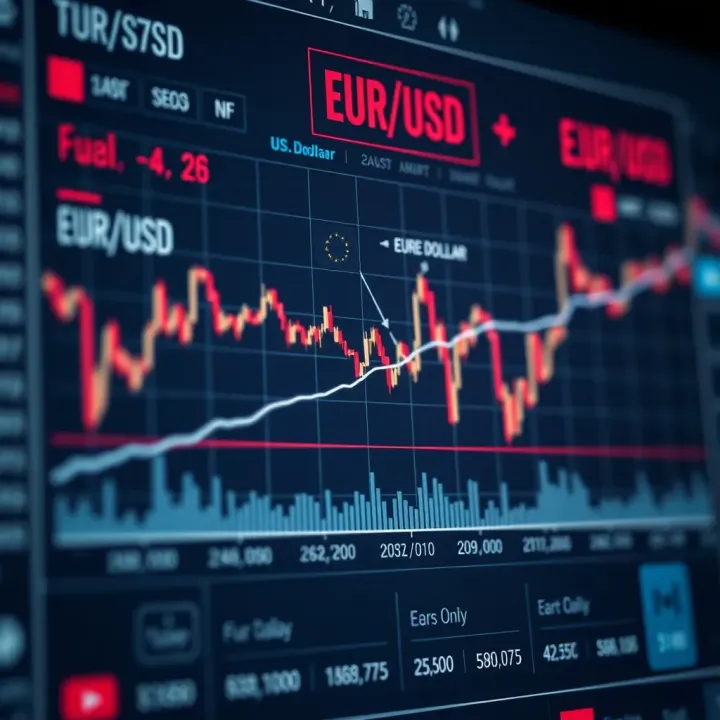 Graph showing the fluctuating exchange rate of the Euro against the US Dollar highlighting recent trends