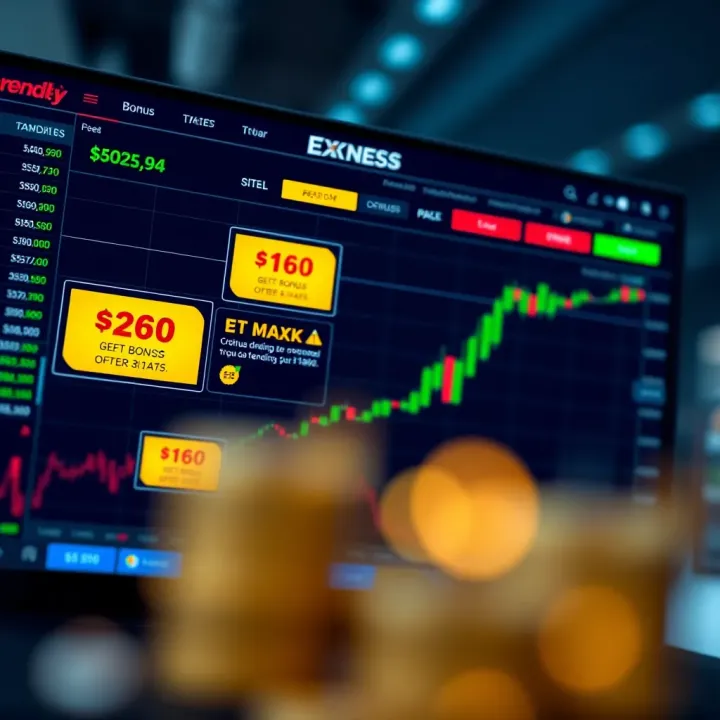Illustration showing a digital trading platform interface with bonus notifications and promotional offers