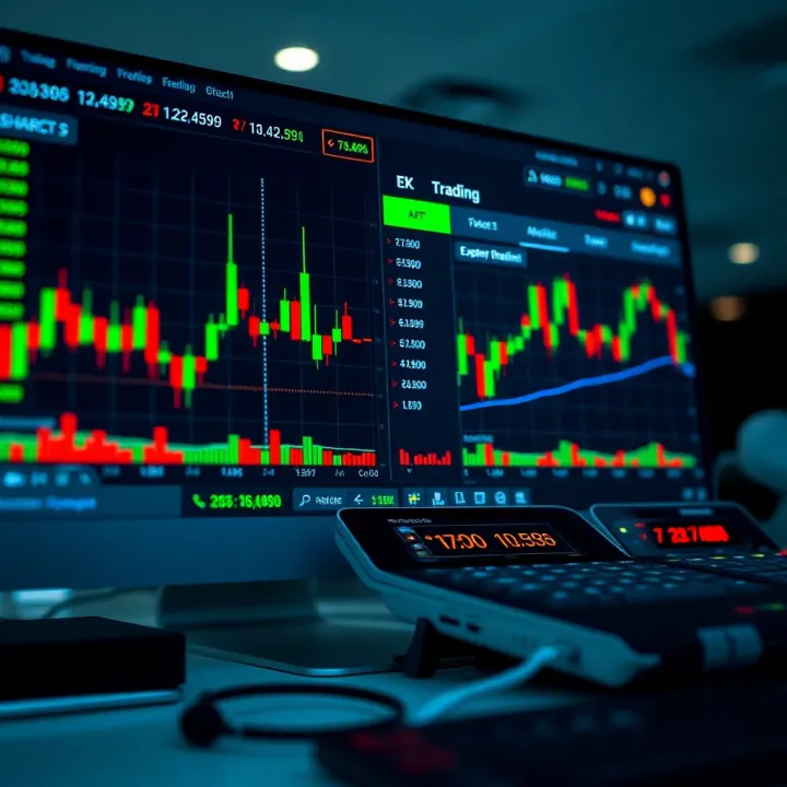Digital trading platform interface displaying market charts and trading options