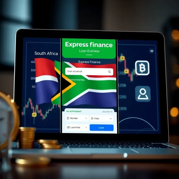 Express Finance Loan Application Overview Illustration of digital loan application with financial icons and South African flag