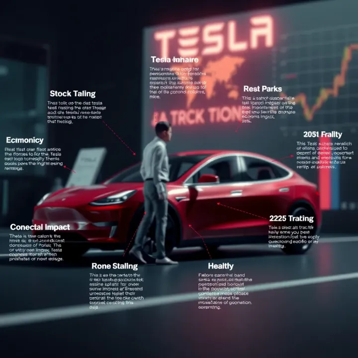 Diagram highlighting factors affecting Tesla stock value including financial health and global economic impact