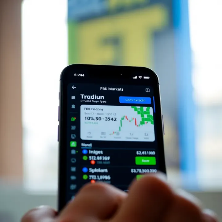 Mobile device displaying FBK Markets app interface for trading in South Africa