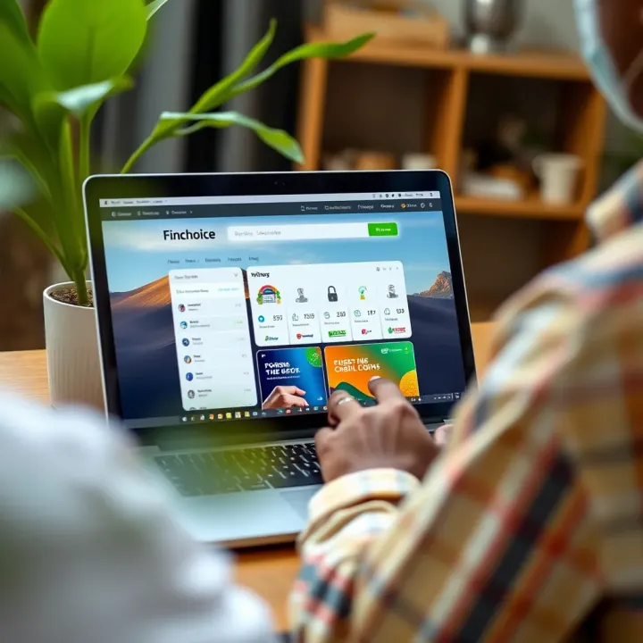 User browsing Finchoice online credit marketplace on a laptop
