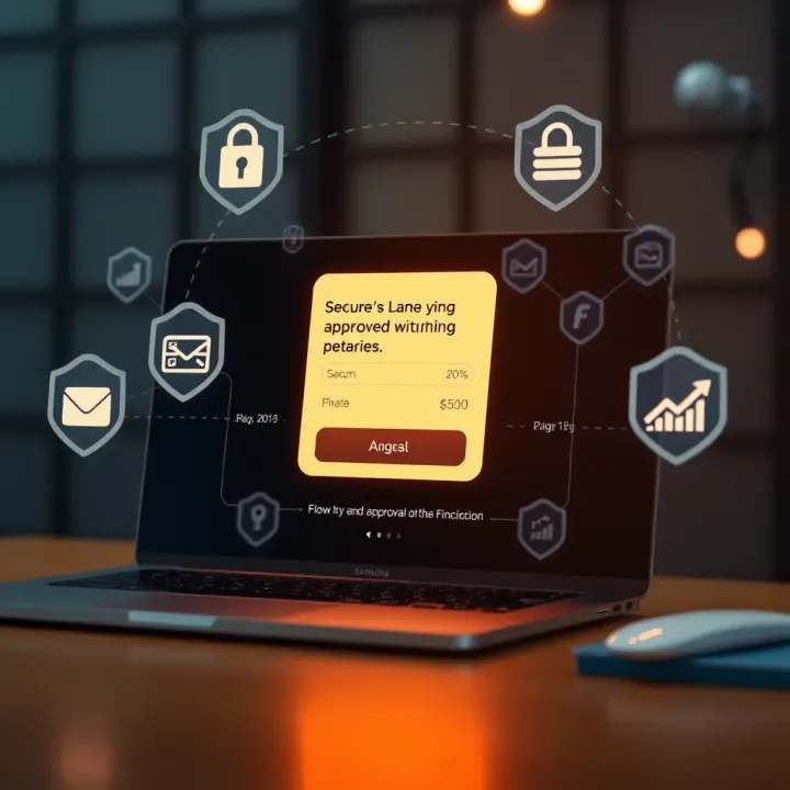 Illustration showing loan application approval with secure financial icons