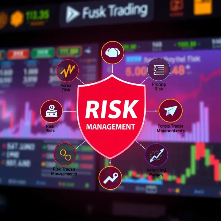 Visual Guide to Risk Management in Forex Trading Illustration of risk management concepts with financial symbols and shield icons