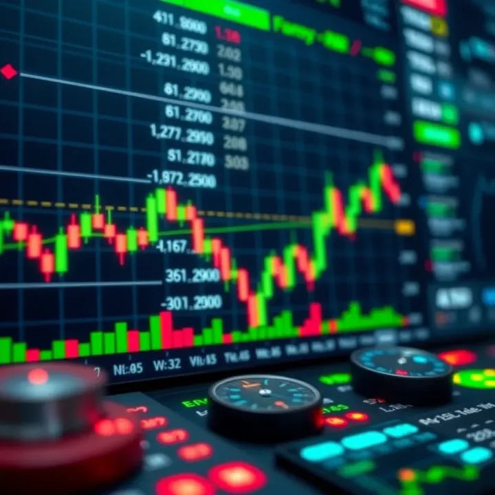 Chart showing forex trading platform interface with currency exchange rates and analysis tools
