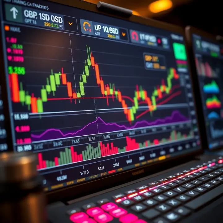 Forex trading platform displaying GBP/USD currency pair with technical analysis tools