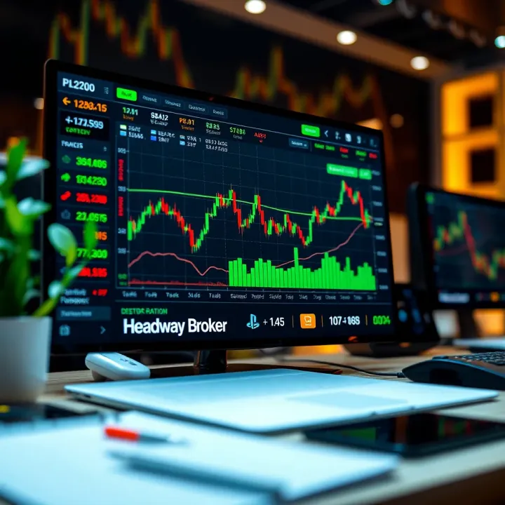 Screenshot of Headway Broker's main trading platform interface with charts and trading options