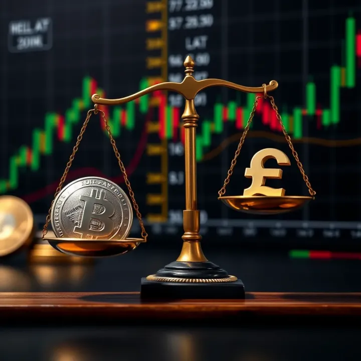 Illustration of risk and opportunity balance scales with financial charts and South African currency symbols