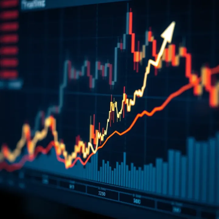 Graph showing financial growth with upward trending lines and data points