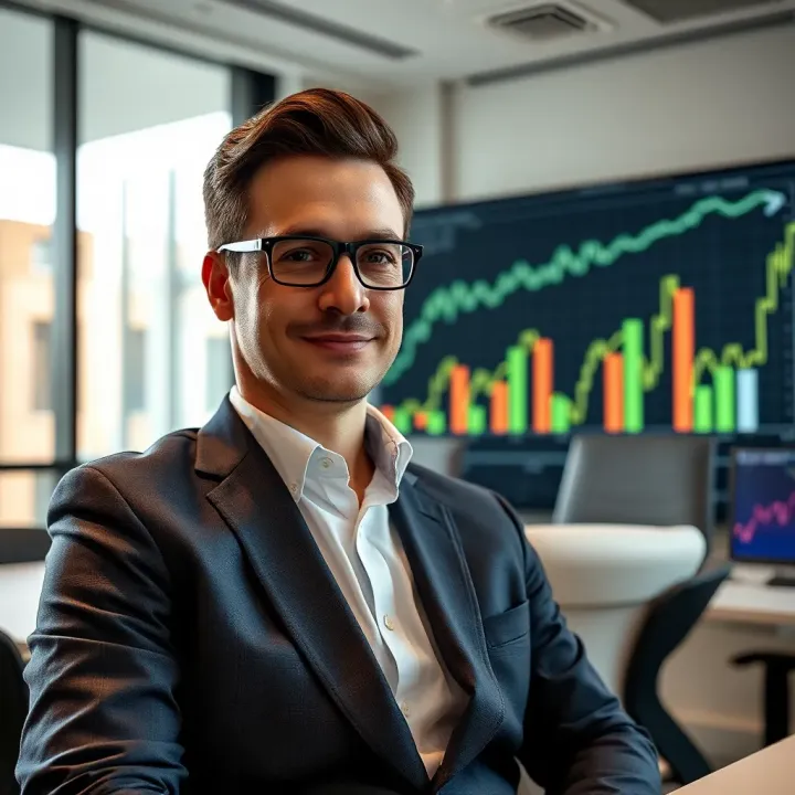Investment Trends and Economic Growth Indicators A modern office setting showcasing investment charts and economic growth graphics