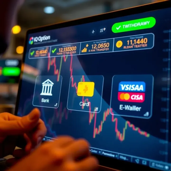 Overview of Withdrawal Methods on IQ Option Illustration showing different withdrawal methods such as bank transfer, e-wallets, and cards on a digital interface
