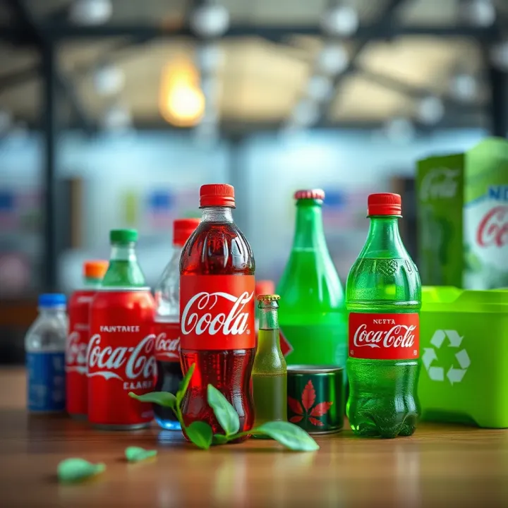 Sustainability and Eco-friendly Practices in Beverage Market Green energy icons and recyclable packaging representing sustainability efforts in beverage industry