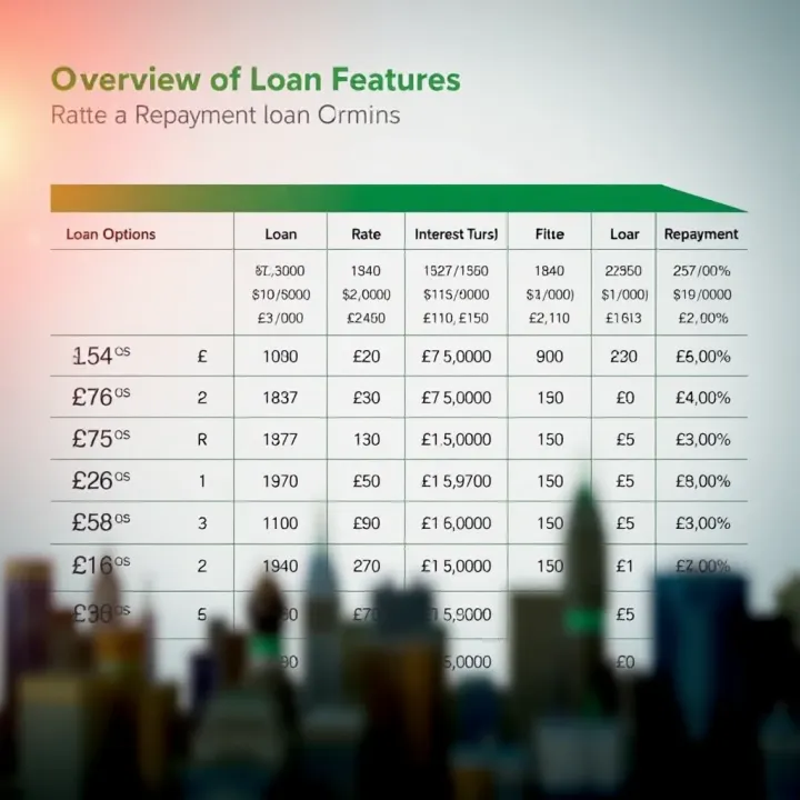 Overview of Loan Features and Repayment Options Graphic depicting loan options, interest rates, and repayment terms with South African currency symbols