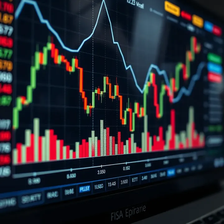 Graph showing financial market trends and trading signals