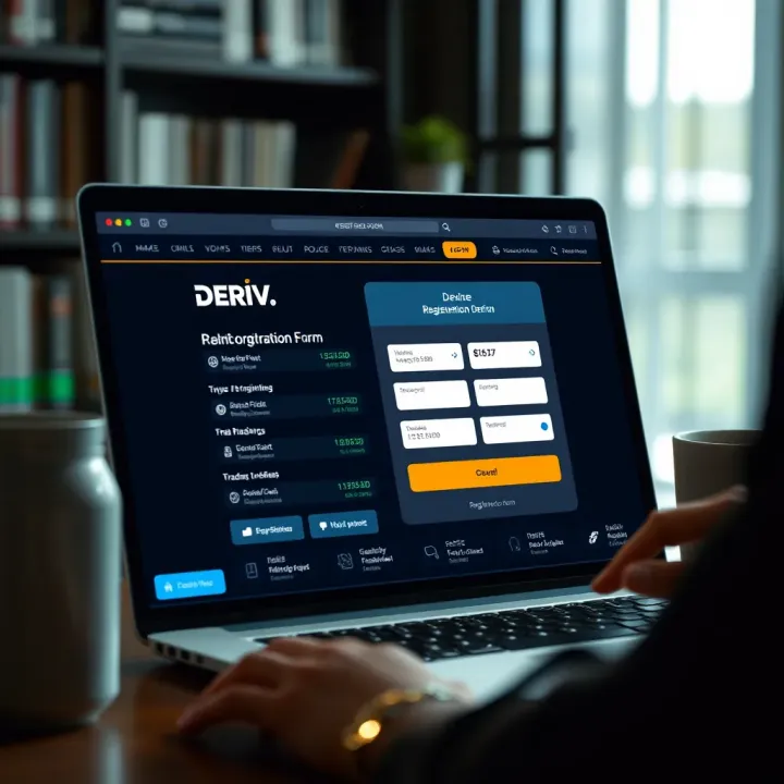 Illustration of a user completing an online registration form on a trading platform