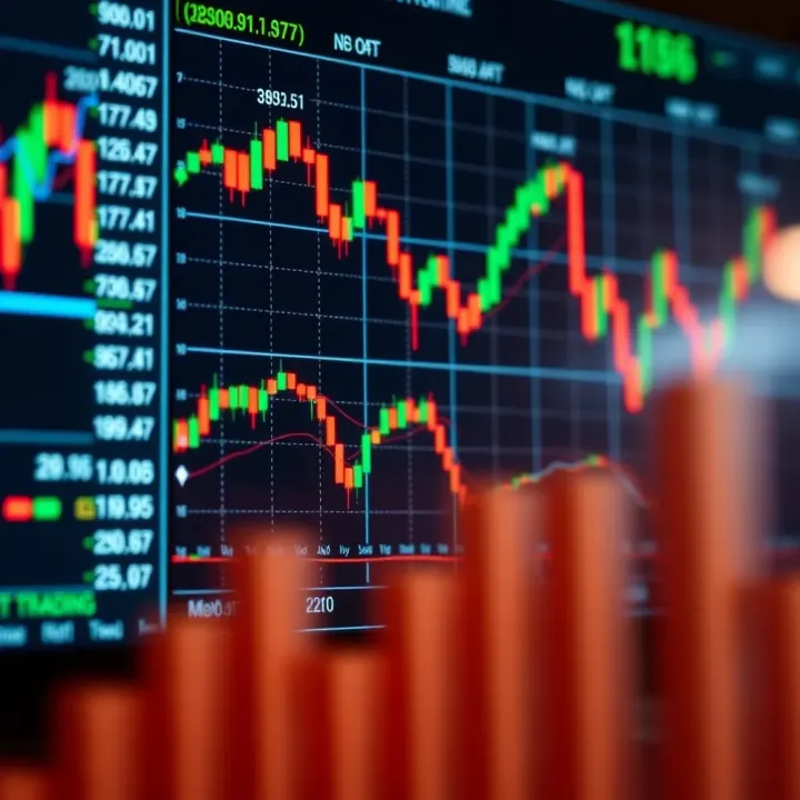 Financial graphs and trading data with symbols representing the South African forex market